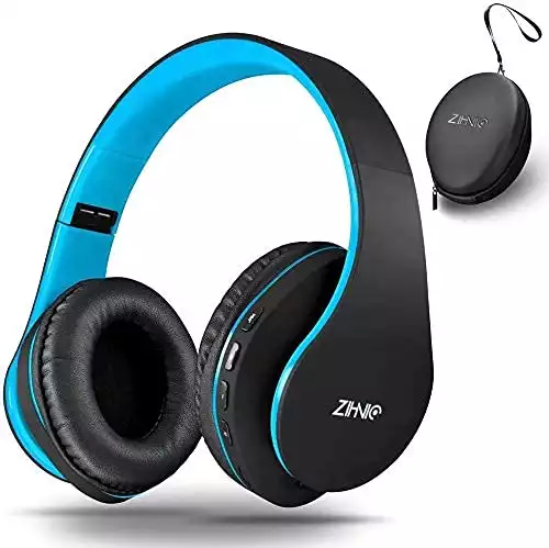 ZIHNIC Bluetooth Headphones Over-Ear, Foldable Wireless and Wired Stereo Headset Micro SD/TF, FM for Cell Phone,PC,Soft Earmuffs &Light Weight for Prolonged Wearing (Black/Blue)