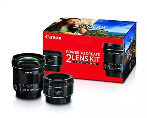 Canon Portrait and Travel Two Lens Kit with 50mm f/1.8 and 10-18mm Lenses (Renewed)