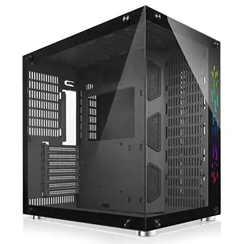 GIM ATX Mid-Tower Case Black Gaming PC Case 2 Tempered Glass Panels & Front Panel RGB Strip Gaming Computer Case Desktop Case USB 3.0 I/O Port, Magnet Dust Filter, Water-Cooling Ready (Black)