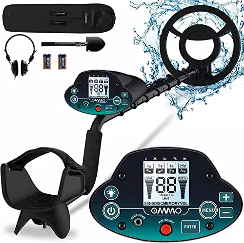 OMMO Metal Detector for Adults, High Accuracy Adjustable Waterproof Metal Detector, with Pinpoint & Disc & All Metal Mode, Great for Detecting Gold, Coin, Treasure Hunting