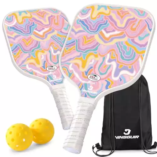 VINSGUIR Pickleball Paddles, USAPA Approved Pickleball Paddles Set of 2, Fiberglass Surface Pickleball Set with Pickleball Rackets, Pickleball Bags, Pickleball Ball Gifts for Women
