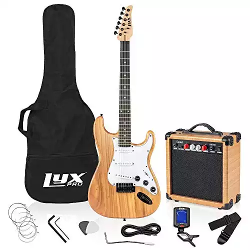 LyxPro Electric Guitar 39" inch Full Beginner Starter kit Full Size with 20w Amp, Package Includes All Accessories, Digital Tuner, Strings, Picks, Tremolo Bar, Shoulder Strap, and Case Bag - Natu...