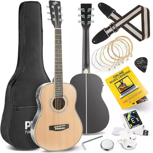 SereneLife Pyle Acoustic Electric Guitar ½ Scale 34” Steel String Spruce Wood w/Gig Bag,4-Band EQ Control,Clip On and Onboard Tuner,Picks,Shoulder Strap for Beginners Students and Kids