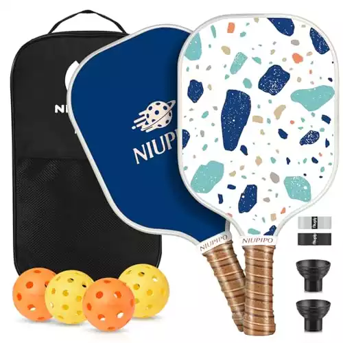 niupipo Pickleball Paddles, Fiberglass Surface Pickleball Set of 2, Lightweight Pickleball Rackets Set with 2 Indoor & 2 Outdoor Pickleball Balls and 1 Bag, Pickle Ball Paddle Set for Men, Women