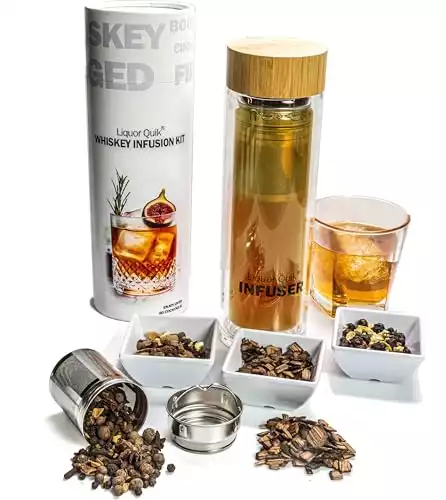 Liquor Quik Whiskey Infusion Kit - Complete DIY Whiskey Making Kit Complete w/ 450ml Glass Infuser Vessel & 3 Craft Infusing Flavor Packets - Alcohol Gifts for Him, Mixology Cocktail Bar Accessori...