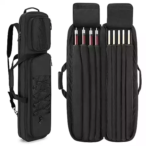 GOBUROS 4x5 Pool Cue Case, Billiard Stick Carrying Case Holds 4 Butts and 5 Shafts, Soft Pool Stick Bag with Large Front Accessories Pockets and Shoulder Strap for Easy Carry, Grey
