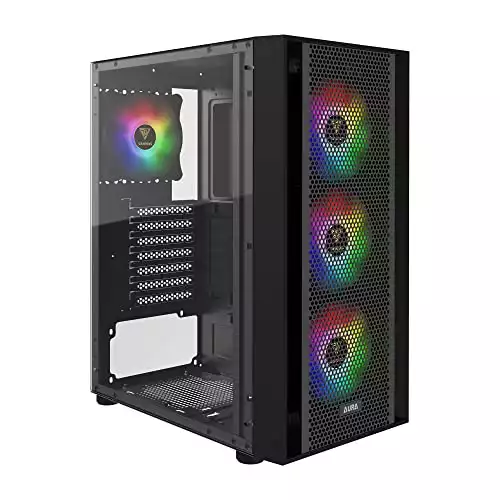 GAMDIAS ATX Mid Tower Gaming Computer PC Case with Side Tempered Glass, 4X 120mm ARGB Case Fans and Sync with 5V RGB Motherboard and Excellent Airflow