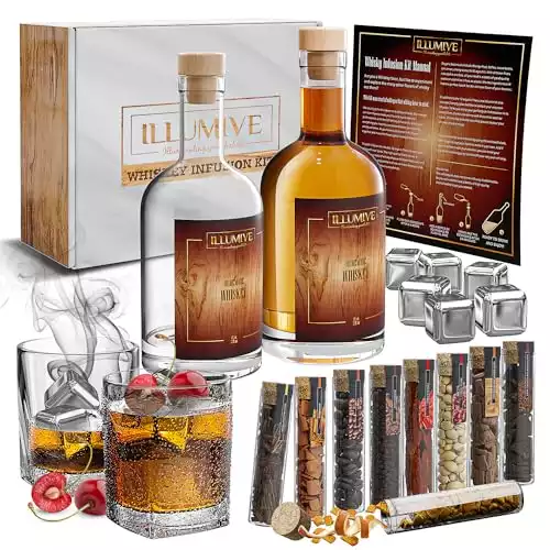 Whiskey| Ultimate Whiskey Set| Whiskey Infusion Kit Includes Whiskey Glass, Whiskey Stones 3 Woodchips and 6 Botanicals| Great for Men, Whiskey Gifts for Men, Mens Birthday Gift Ideas