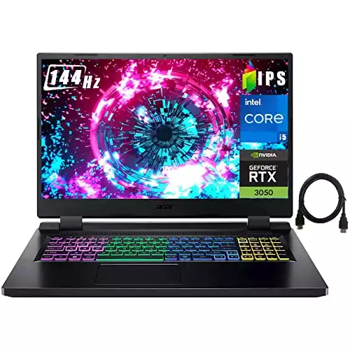 acer Nitro 5 Gaming Laptop 17.3" FHD IPS 144Hz Gamer Laptops, Intel 12 Cores i5-12500H Up to 4.5GHz, GeForce RTX 3050, 8GB RAM, 512GB SSD, RGB Backlit Keyboard, Windows 11, with HDMI Cable, AN517...