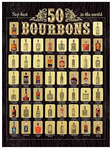 The Bourbon Bucket List Scratch Off Poster - World's Top 50 Bourbons | Perfect Wall Decor for Man Caves, Bars and Offices | Best Birthday Gift for Whiskey Lovers and Bourbon Collectors