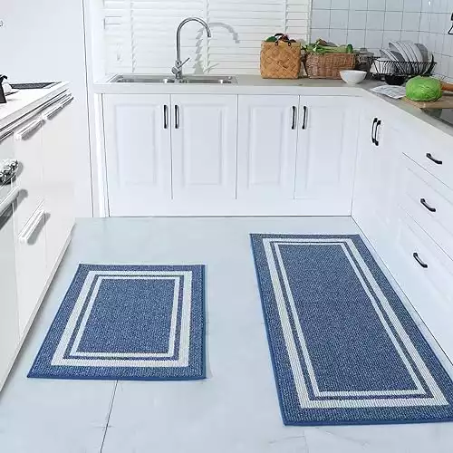 COSY HOMEER Kitchen Rugs Non-Slip 24x35/24x60 Inch Thick Polypropylene Standing Mat for Home Machine Washable, Blue