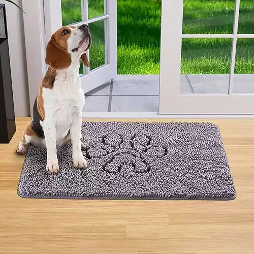 Lifewit Chenille Indoor Doormat Traps Mud and Water, Non Slip Low-Profile Rug Doormats for Muddy Shoes and Dog Paws, Machine Washable Doormat for Pet Entry, Back Door, Mud Room, 24 × 36 in, Grey