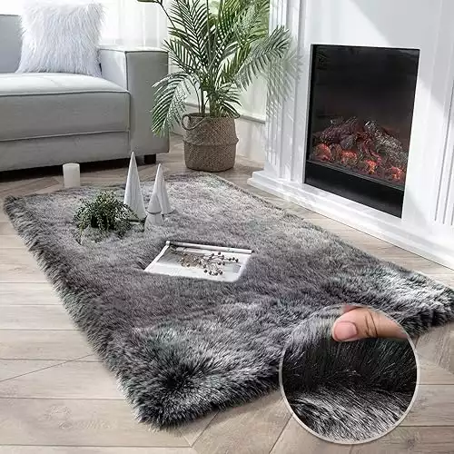 Ashler HOME DECO Soft Fox Faux Fur Chair Couch Cover Area Rug for Bedroom Floor Sofa Living Room Black White Rectangle 3 x 5 Feet