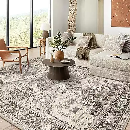 homewill Area Rug Living Room Rugs - 5x7 Soft Machine Washable Oriental Vintage Floral Distressed Rug Large Indoor Floor Carpet for Bedroom Under Dining Table Home Office Decor - Brown