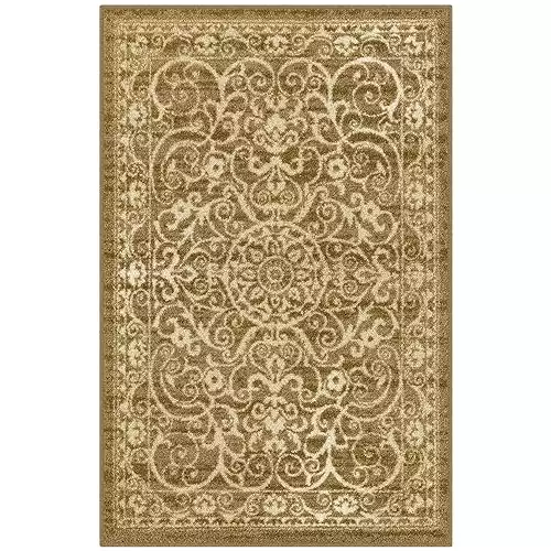 Maples Rugs Pelham Vintage Kitchen Rugs Non Skid Washable Accent Area Carpet [Made in USA], 1'8 x 2'10, Khaki